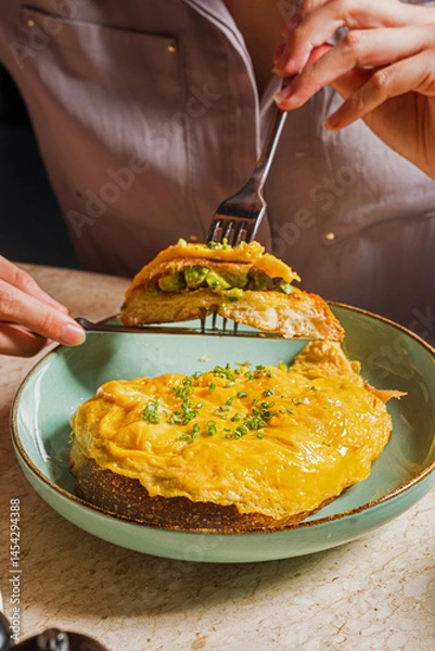 Fototapeta Scrumptious Scrambled Egg Toast Avocado Gourmet Style