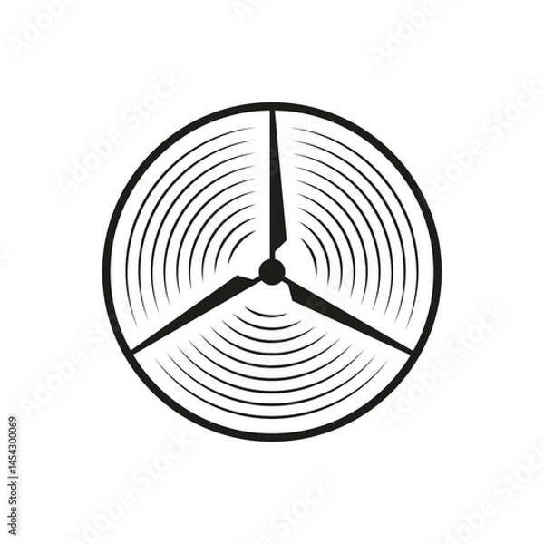 Obraz Abstract wind turbine round symbol with circular motion lines and three-blade propeller design, minimal emblem representing renewable energy, sustainability, technology and dynamic rotation.