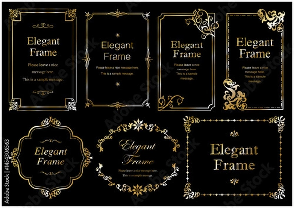 Obraz 高級感のあるエレガンスなフレームセット、飾り罫、装飾デザイン、金、ゴールド_背景