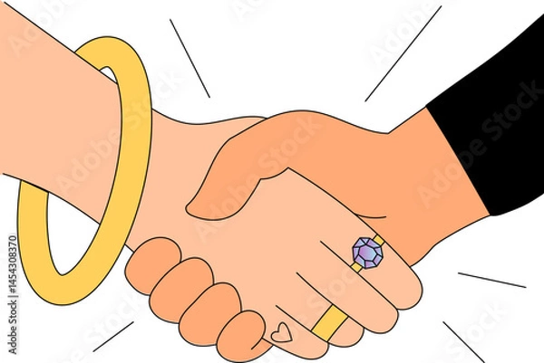 Obraz Handshake with rings as symbol of trust and connection. Fashion shopping deal