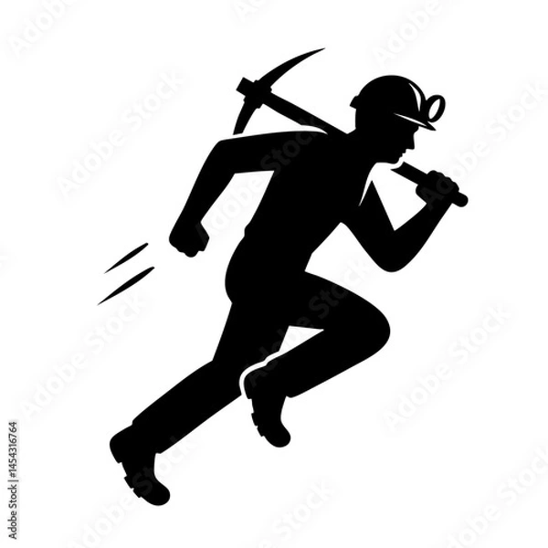 Fototapeta Running Miner: Dynamic Silhouette of a Coal Miner in Action