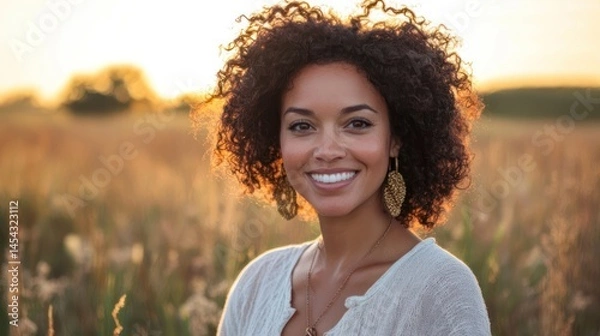 Fototapeta Golden hour sunset backdrop, glowing and warm tones for a relaxed portrait