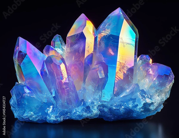 Fototapeta Blue crystals shimmering on a black background