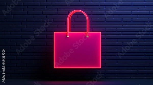 Fototapeta Shopping Digital Concept. Neon shopping bag against a textured wall backdrop.