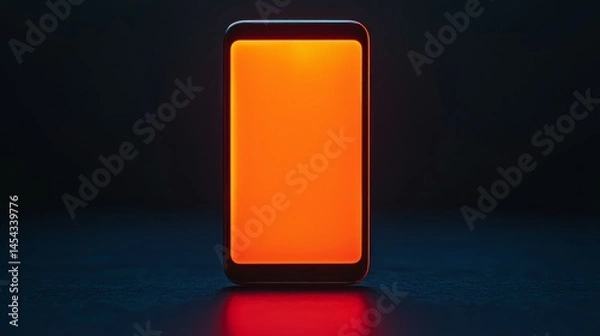 Fototapeta Shopping Digital Concept. Illuminated smartphone with an orange screen on a dark background.