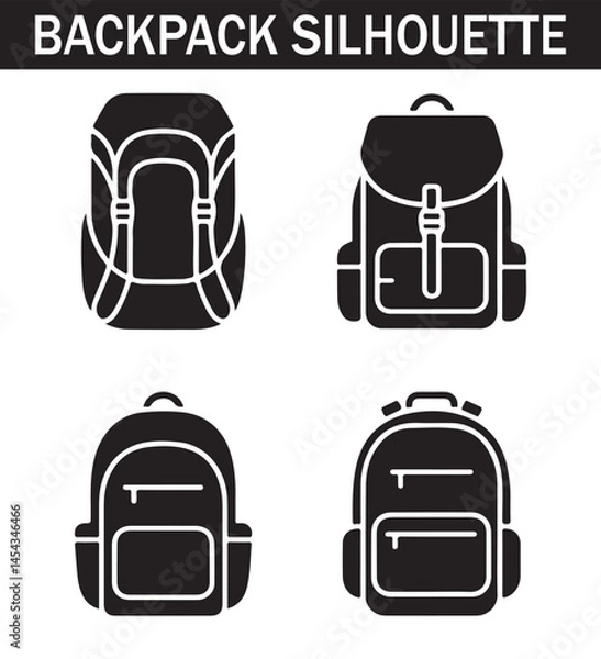 Obraz Silhouette of a compact backpack icon with distinct outline and details, made for lightweight and practical designs.