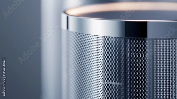 Fototapeta Close-up of a sleek metallic speaker showcasing its intricate mesh design and modern aesthetics