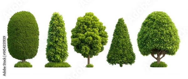 Fototapeta Topiary Garden Decorative Trees Collection Set on Transparent Background