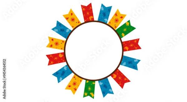 Fototapeta Colorful flags decorate a black circle frame, creating a festive border, ideal for party invitations or celebratory announcements.