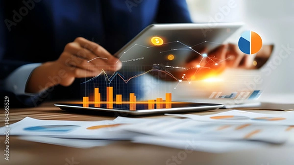 Fototapeta Business Analytics Dashboard with Holographic Data Visualization