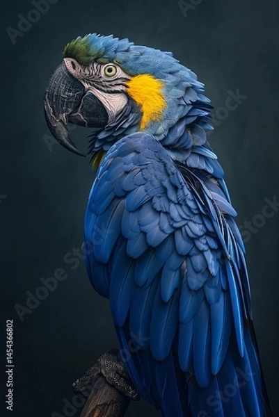 Fototapeta Hyacinth macaw close-up on a dark background. Vertical orientation.