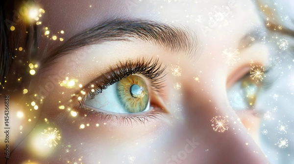 Obraz Closeup Woman Eyes With Golden Sparkle Makeup