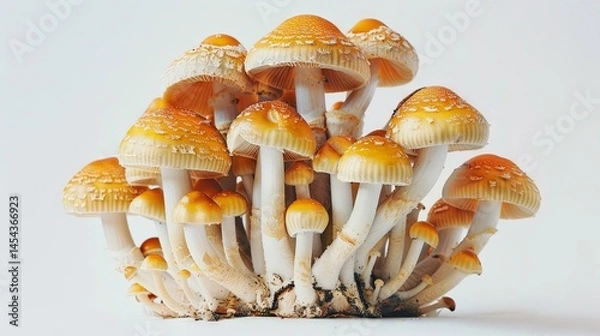 Fototapeta Close-up, orange poisonous mushrooms (pale toadstools) on a white isolated background