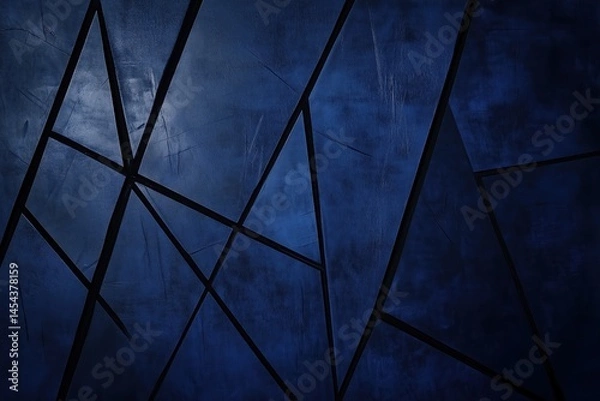 Fototapeta Dark Blue Abstract Texture with Angled Black Geometric Lines and Pattern