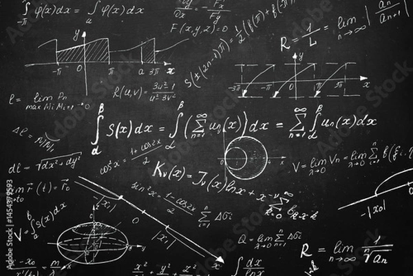 Obraz Board inscribed with scientific formulas and calculations in physics and mathematics. Science and education background.