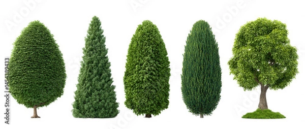 Fototapeta Topiary Garden Decorative Trees Collection Set on Transparent Background