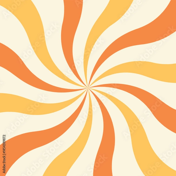 Fototapeta Swirling radial ice cream background. Orange groovy vortex spiral twirl. Twirl sunburst psychedelic pattern. Orange lollipop texture. Swirl candy background