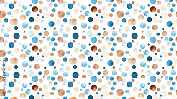 Fototapeta Seamless Polka Dot Pattern in Blue and Brown Tones on White Background for Fashion and Decor Projects Featuring a Watercolor Texture and Abstract Shapes