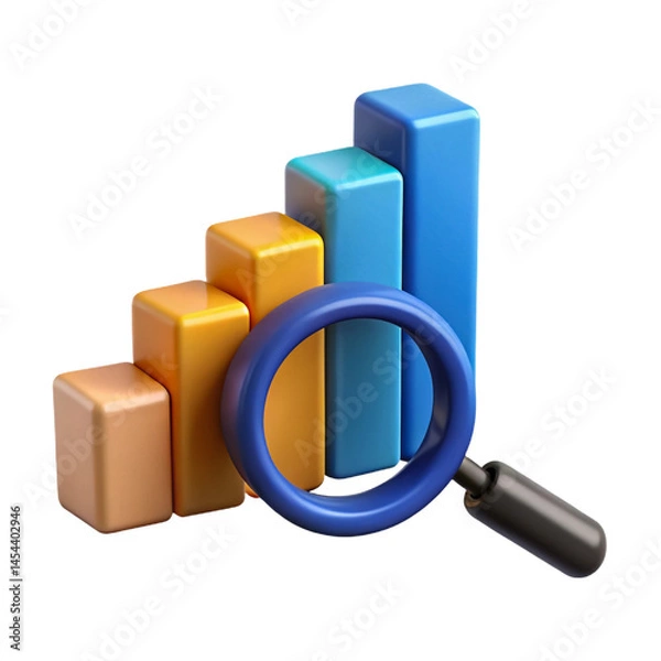 Fototapeta Analyzing growth with a magnifying glass 3D icon png on transparent background