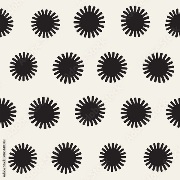 Fototapeta Vector seamless sunburst shapes freehand pattern. Abstract background with round brush strokes. Hand drawn texture