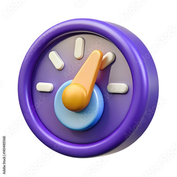 Fototapeta Vibrant 3D speedometer icon design purple and orange color scheme with a sleek modern feel on transparent background