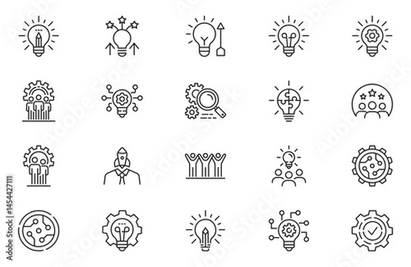 Fototapeta Innovation outline icon set. Set of development, science, technology, creativity, success and more. Editable stroke. Simple line vector illustration.