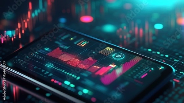 Fototapeta Mobile investment dashboard with data visualizations