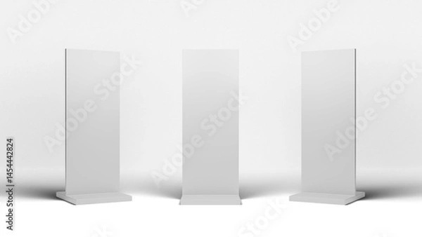 Fototapeta Set of advertising totem mockup on a isolated background. Roll up template with different angles. Empty information board. Info booth. Blank outdoor advertising stand mockup for product presentation.