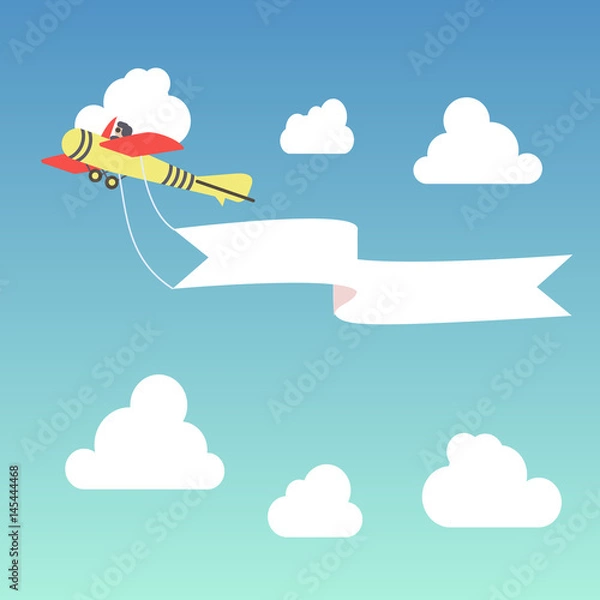 Fototapeta air vector banner airplene in the sky with clouds