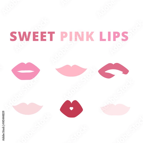 Fototapeta pink lips smile kiss vector isolated set