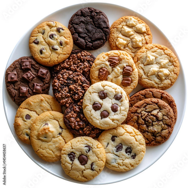 Obraz Plate of cookies arranged neatly, top view, transparent background