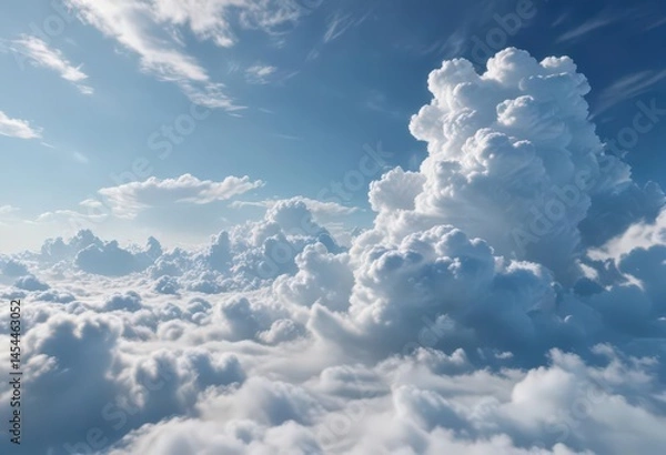 Obraz Vast expanse of azure, fluffy cumulus clouds drift lazily ,  summer,  wallpaper,  tranquil