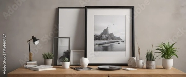 Fototapeta Modern collage frame mockup, diverse image display,  image showcase,  photo frame,  picture editing