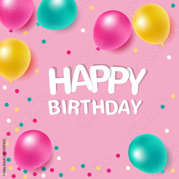 Obraz Colorful balloons with message on pink background for happy birthday