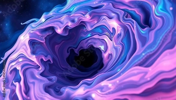 Obraz Glossy Liquid Nebula Flow
An abstract background of a glossy liquid nebula swirling in space, with viscous gas patterns in blue and pink and fluid dynamics details, perfect for sci-fi and artistic use