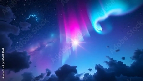 Obraz Glossy Liquid Nebula Flow
An abstract background of a glossy liquid nebula swirling in space, with viscous gas patterns in blue and pink and fluid dynamics details, perfect for sci-fi and artistic use