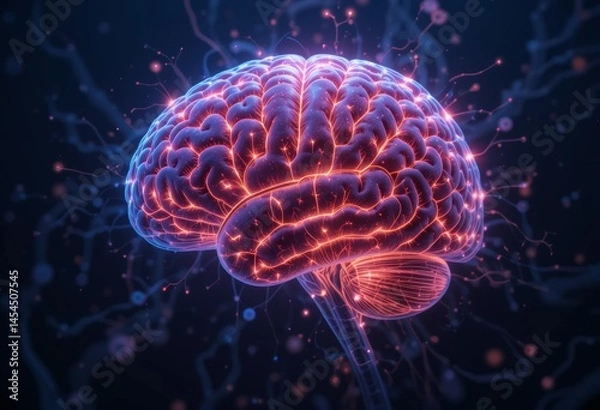 Fototapeta Digital illustration of the human brain for scientific and creative projects.
