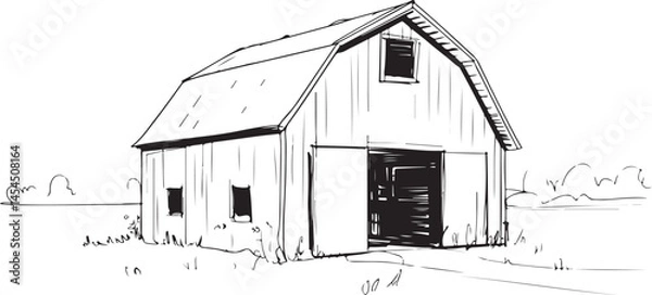 Fototapeta Rustic vector sketch of a barn with detailed structure, perfect for farm or rural themes