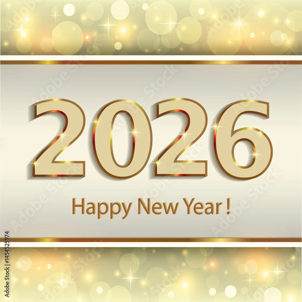 Obraz Happy New Year 2026. Greting card with numbers 2026 on luxurious background. Festive vector design for banners, posters, newsletters, covers, calendar, typography.