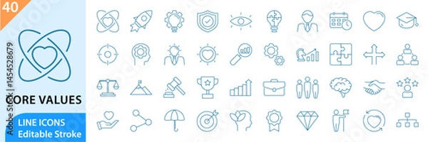 Obraz Core values line icons set. Core Values thin line icons set. Core value set of web icons in line style. vector illustration. Editable stroke.