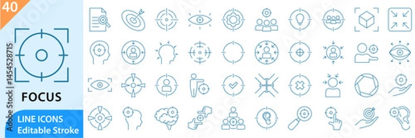Fototapeta Focus line editable icon set. Line icons related to focus and concentration. Editable stroke. Vector illustration