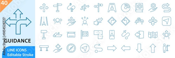 Fototapeta Guidance line icon set. line icons related to guides. Editable stroke. Vector illustration