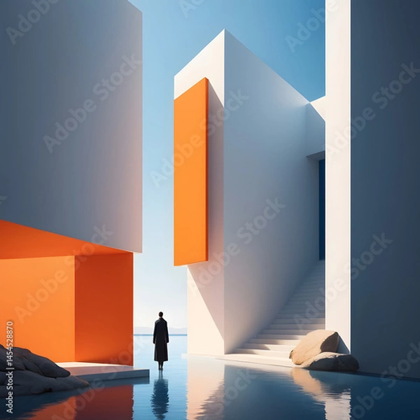 Obraz Minimalist Architectural Composition with Orange and White Structures Generated AI Image