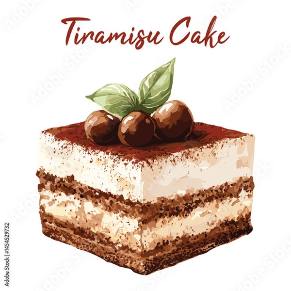 Obraz tiramisu chocolate cake in watercolor illustration style, isolated vector on white background
