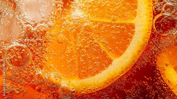 Fototapeta Orange Slice in Sparkling Beverage Bubbles Fizz Refreshment