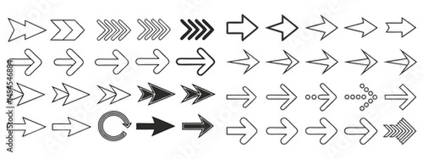 Fototapeta Arrow icon set  various styles outline & filled directional symbols on a white background