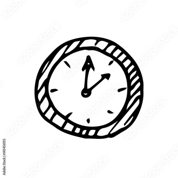Obraz Hand drawn clock icon. Sketch, vector illustration.