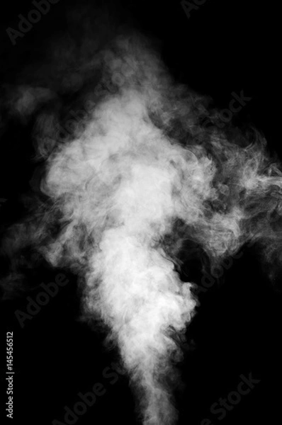Fototapeta Real white steam isolated on black background with visible droplets.
