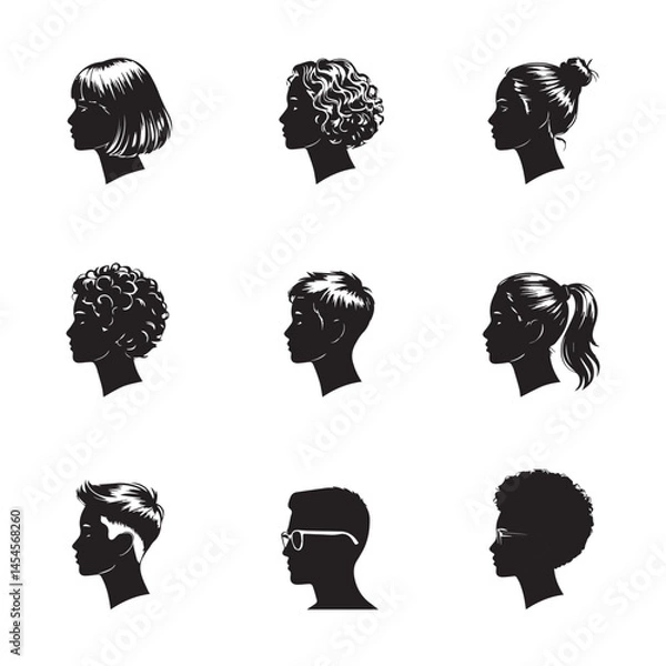 Obraz Collection of Profile Portraits with Diverse Hairstyles