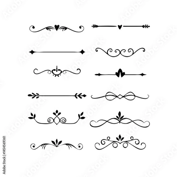 Fototapeta Dividers doodle set. Wedding decorative elements. Hand drawn vector illustration isolated on white background. Text dividers doodle set. Wedding decorative elements. 